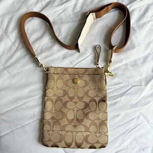 Coach Signature Crossbody Swingpack -Classic Khaki and Saddle Brown Colorway